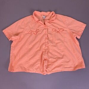 Essentials by Maggie Button Down Shirt Women's Plus Size 26/28W Peach Cotton